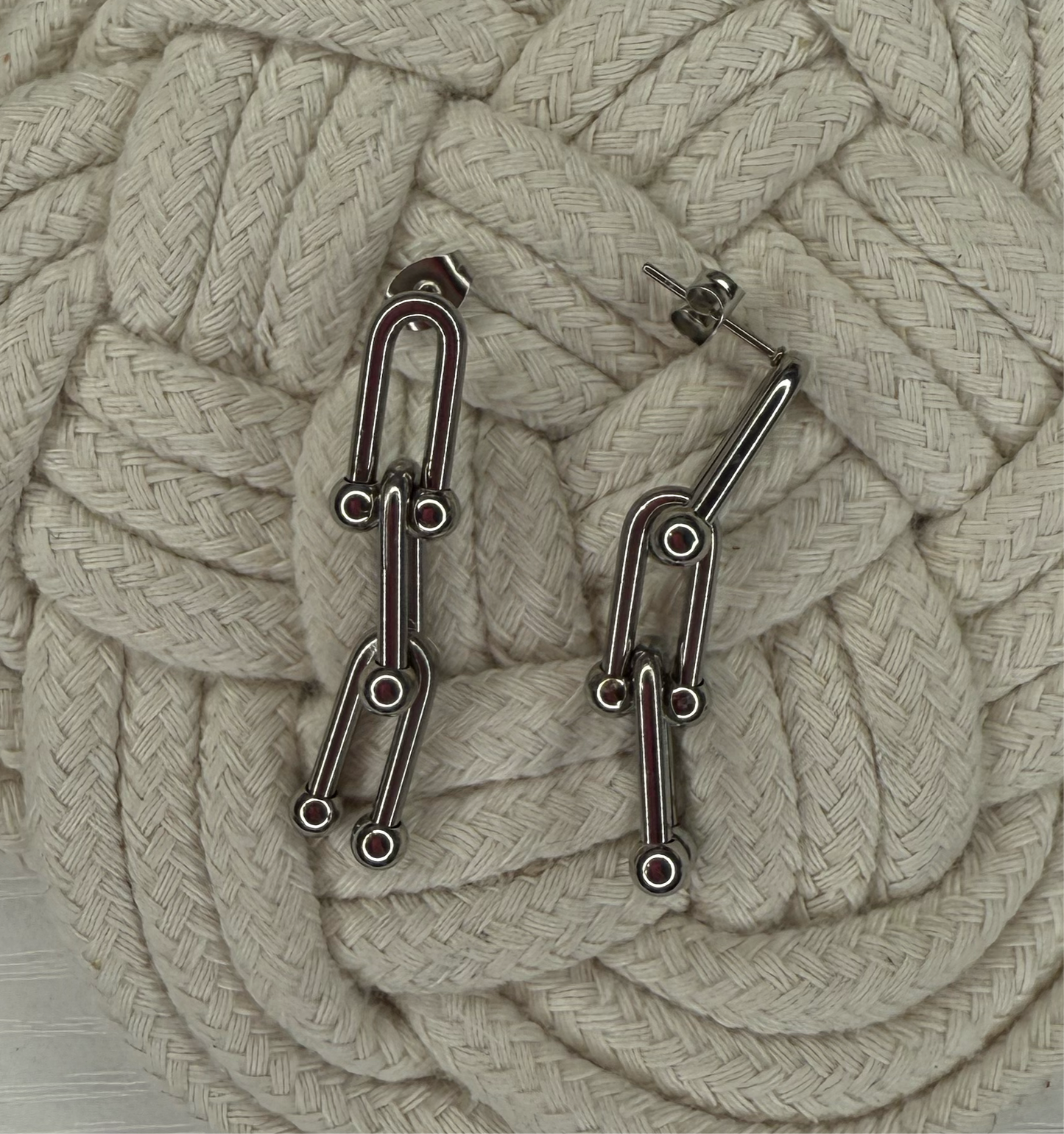 3 Link Silver Earrings