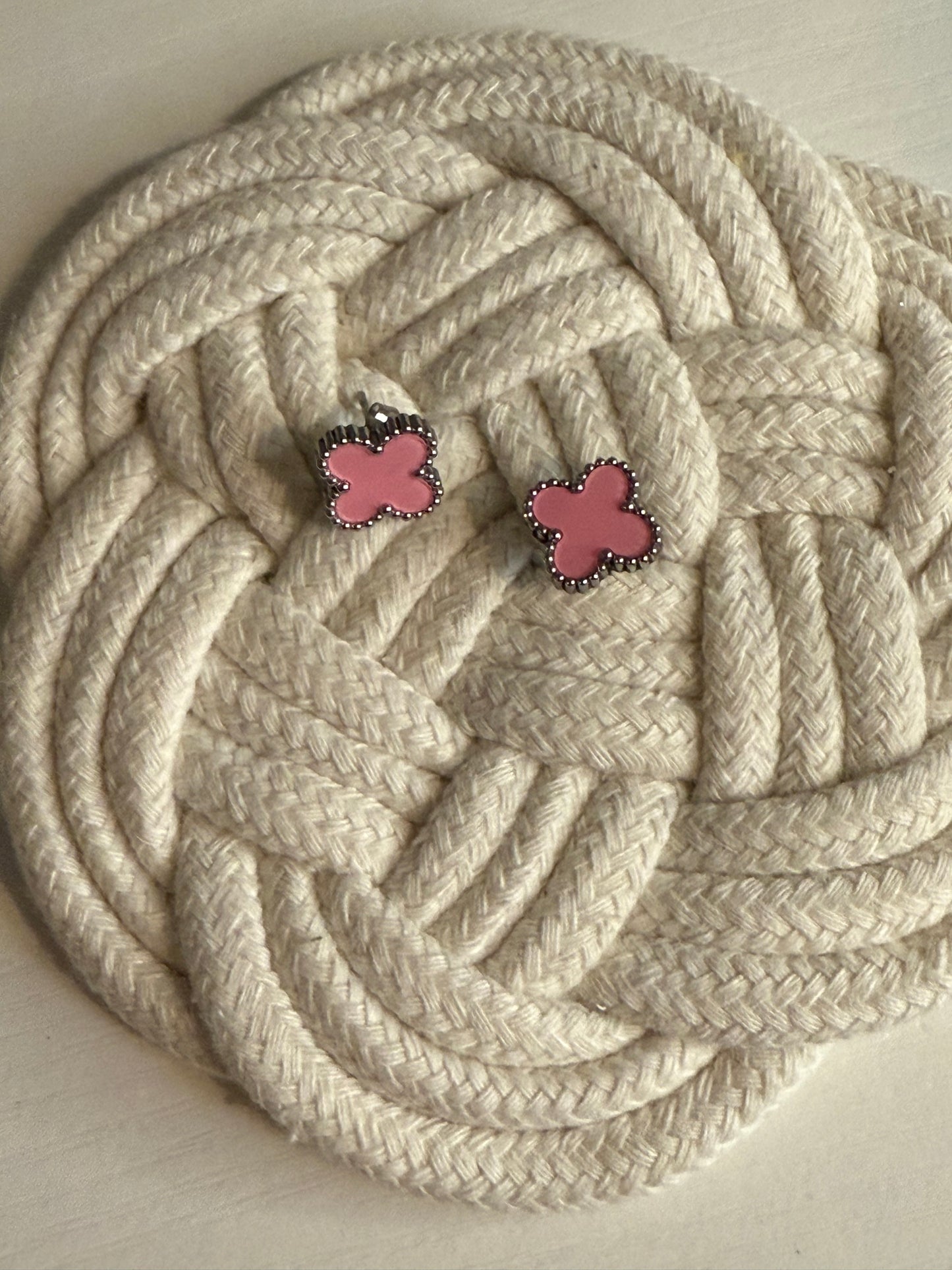 Pink Clover Stud Earrings