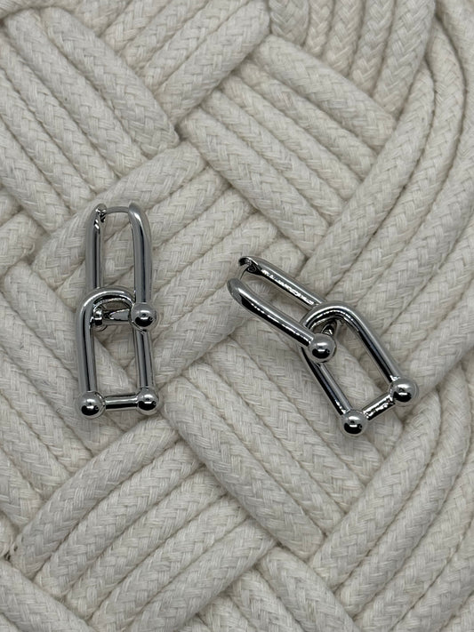 Medium Link Silver Earrings