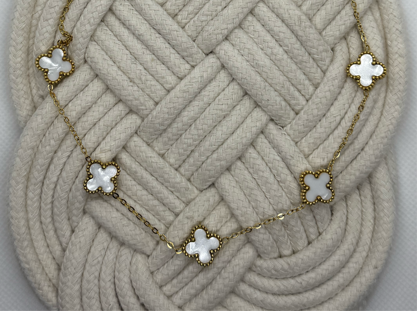 White Multiple Clover Necklace